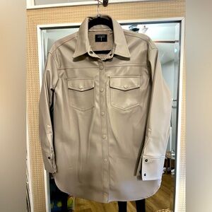 Tahari Faux Leather Shirt Jacket - Beige side small